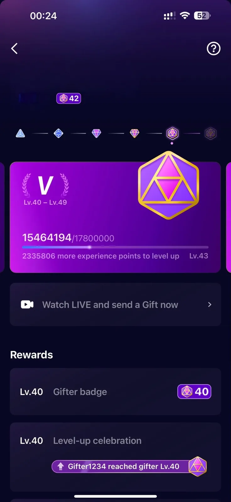 of TikTok Gifter badge Level 42 — screenshot 1