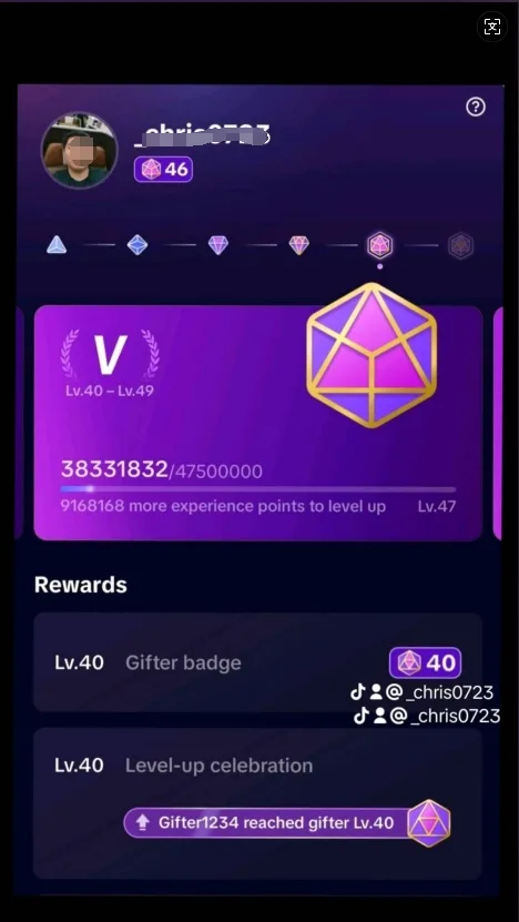 Noleggio Account TikTok con Badge Donatore Livello 46 — screenshot 1