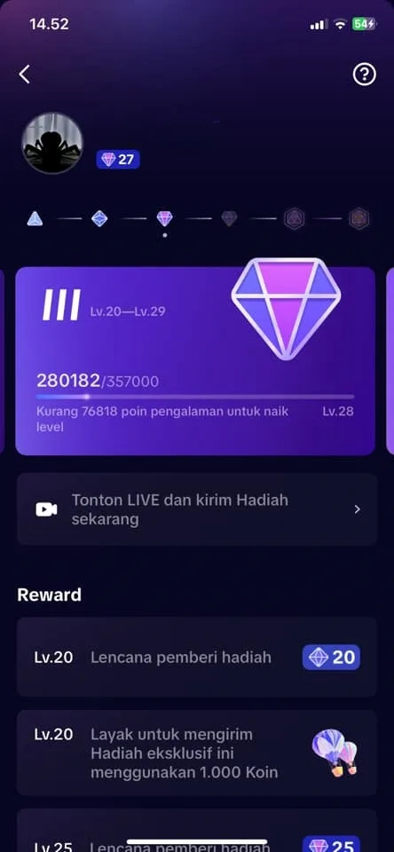 of TikTok Gifter badge Level 27 — screenshot 1