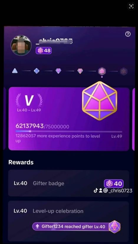 Compte TikTok avec Badge Donateur Niveau 48 à Vendre — capture d'écran 1